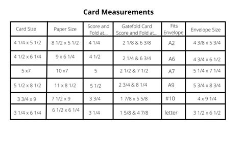 card sizes and measurements.